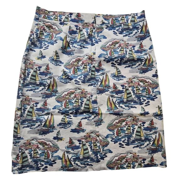 Nine West Pencil Skirt Womens Size 10 Nautical Print Preppy Beach Linen Coastal - Picture 2 of 13